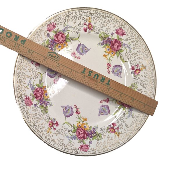 Vintage Grenville Ware Tunstall Plate (England) Floral White Pink Gold Decor - Picture 3 of 8